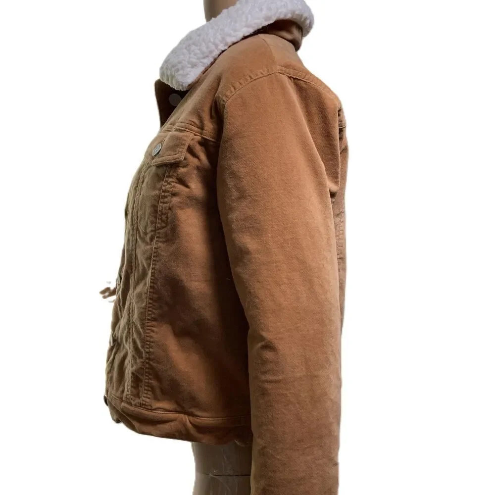 Forever 21 Tan Corduroy Sherpa Lined Trucker Jacket Size Medium‎